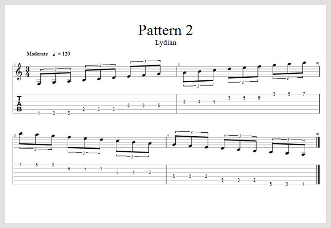 pattern 2 - Lydian - tab